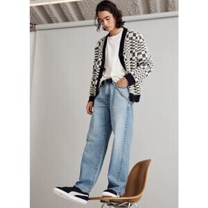 Corridor Mens Optic Alpaca Cardigan XL Black Check Print Sweater NH809 NWT